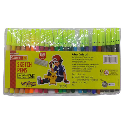 CAMLIN 24 SHADES SKETCH PENS WITH FREE STENCIL - ASSORTED ( PACK OF 2 )